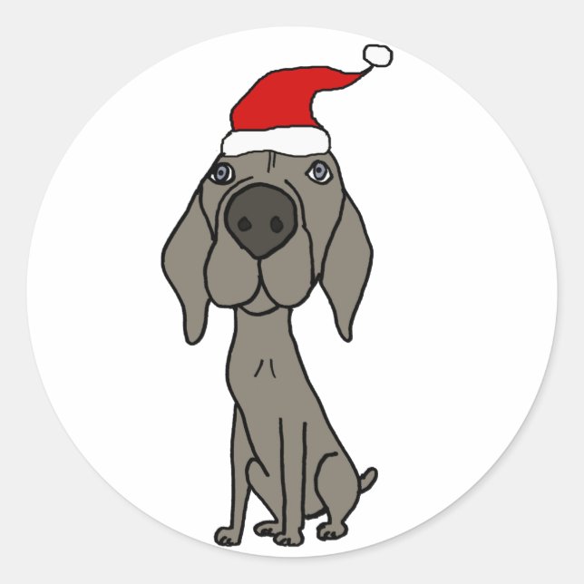 Adesivo Redondo Cachorro de Weimaraner em Santa Hat (Frente)