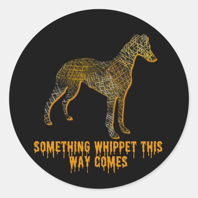 Adesivo Redondo Cachorro de Whippet Diversão Halloween (Frente)