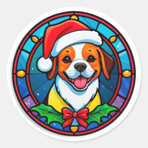 Adesivo Redondo Cachorro Desenho Animado com Chapéu de Papai Noel 
