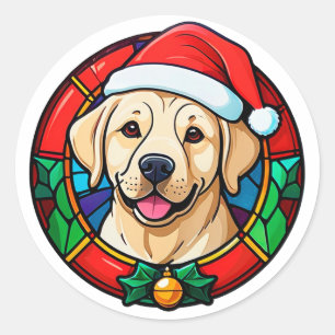 Adesivo Redondo Cachorro Desenho Animado com Chapéu de Papai Noel 
