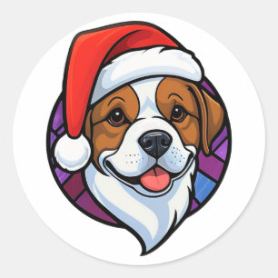 Adesivo Redondo Cachorro Desenho Animado com Chapéu de Papai Noel 