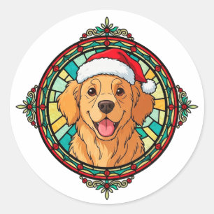 Adesivo Redondo Cachorro Desenho Animado com Chapéu de Papai Noel 