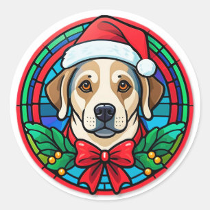 Adesivo Redondo Cachorro Desenho Animado com Chapéu de Papai Noel 