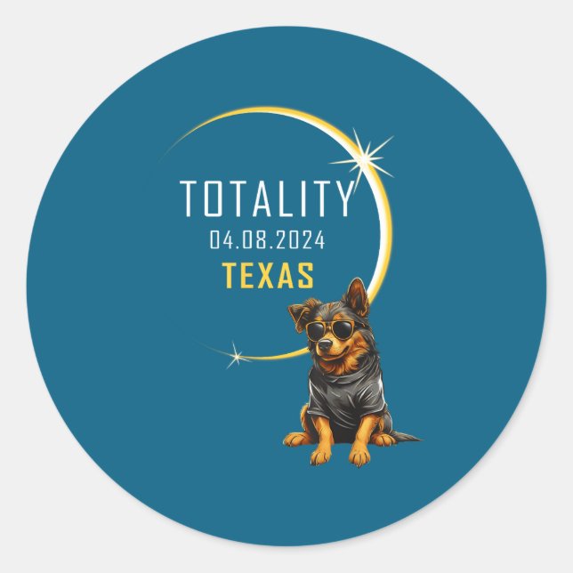 Adesivo Redondo Cachorro do Eclipse Solar Total do Texas (Frente)