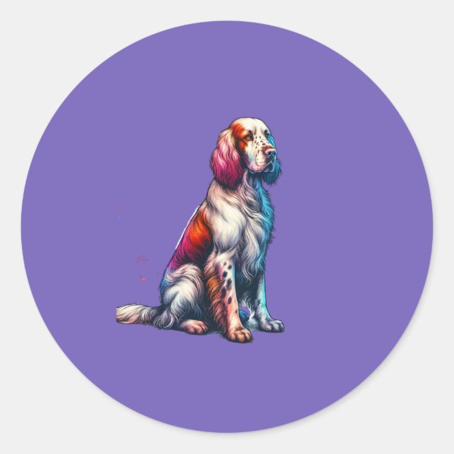 Adesivo Redondo Cachorro do Setter Inglês (Frente)