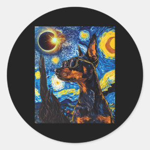 Adesivo Redondo Cachorro Doberman Solar Eclipse