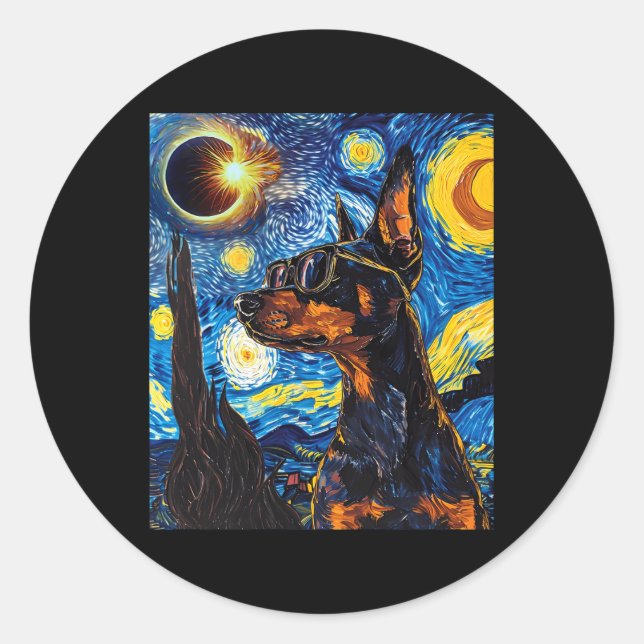 Adesivo Redondo Cachorro Doberman Solar Eclipse (Frente)