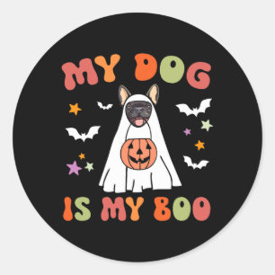 Adesivo Redondo Cachorro É Boo Fantasia de Halloween para Bulldogu