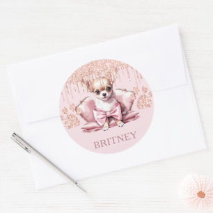 Adesivo Redondo Cachorro Elegante Personalizado de Chihuahua com G