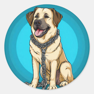 Adesivo Redondo Cachorro em um fundo azul