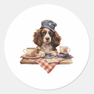Adesivo Redondo Cachorro encantador e chapéu americano no dia 4 de