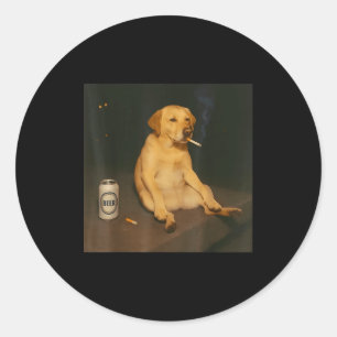 Adesivo Redondo Cachorro Engraçado Cerveja Fumando Meme Sarcástico