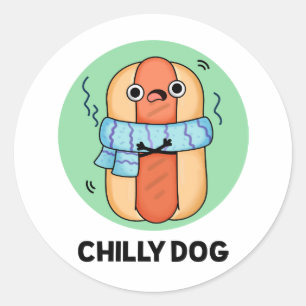 Adesivo Redondo Cachorro Engraçado Chili Hot Dog Pun