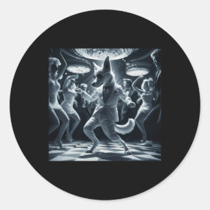 Adesivo Redondo Cachorro Engraçado Dança de Disco Teto