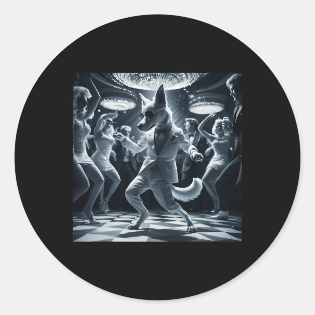 Adesivo Redondo Cachorro Engraçado Dança de Disco Teto (Frente)