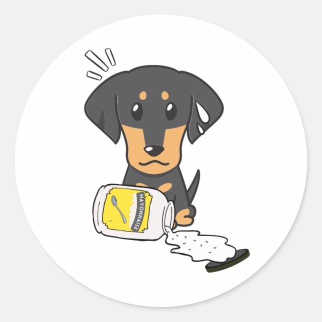 Adesivo Redondo Cachorro engraçado derramado maionese (Frente)