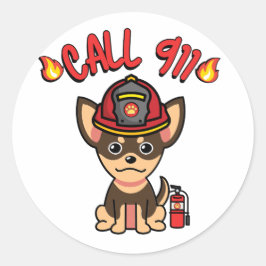Adesivo Redondo Cachorro engraçado é bombeiro