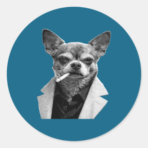 Adesivo Redondo Cachorro Engraçado Fumando Cigarro Chihuahua Meme
