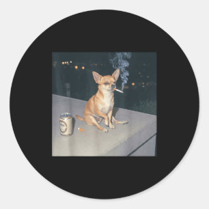 Adesivo Redondo Cachorro engraçado fumando meme chihuahua cigarro 