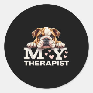 Adesivo Redondo Cachorro Engraçado Meu Terapeuta Bulldog Inglês