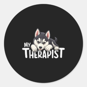 Adesivo Redondo Cachorro Engraçado Meu Terapeuta Cachorro Husky Si