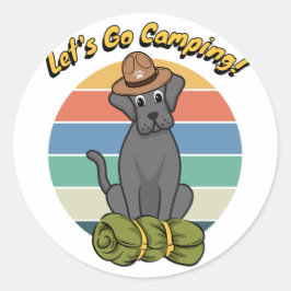 Adesivo Redondo Cachorro engraçado quer ir acampar