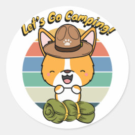 Adesivo Redondo Cachorro engraçado quer ir acampar
