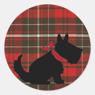 Adesivo Redondo Cachorro escocês bonito e tartan vermelho