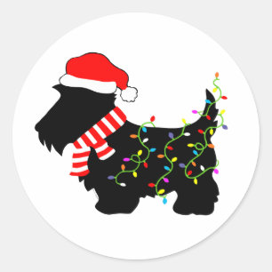 Adesivo Redondo Cachorro Escocês De Natal Com Luzes