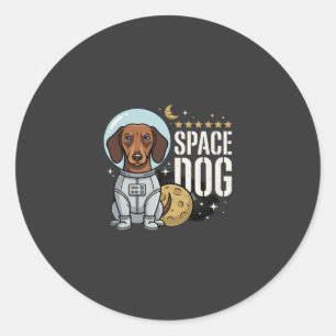 Adesivo Redondo Cachorro Espacial Astronauta Dachshund Vetor