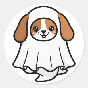 Adesivo Redondo Cachorro Fantasma Bonito Halloween