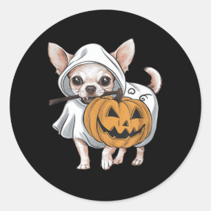 Adesivo Redondo Cachorro Fantasma de Chihuahua no Halloween