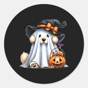 Adesivo Redondo Cachorro Fantasma de Halloween