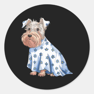 Adesivo Redondo Cachorro Fantasma de Halloween Com Flores Engraçad