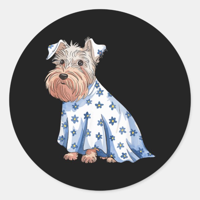 Adesivo Redondo Cachorro Fantasma de Halloween Com Flores Engraçad (Frente)