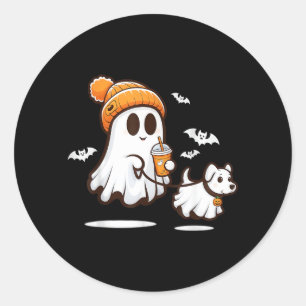 Adesivo Redondo Cachorro Fantasma Engraçado Andando Fantasma de Ca