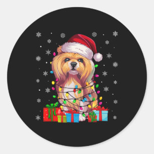 Adesivo Redondo Cachorro Feio Xmas Luz Santa Hat Lhasa Apso Cachri