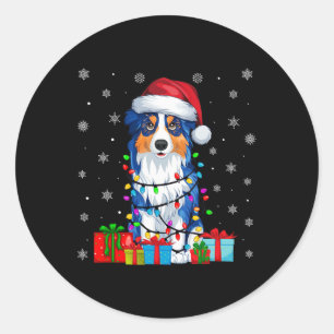 Adesivo Redondo Cachorro Feio Xmas Luz Santa Hat Pastor Australian