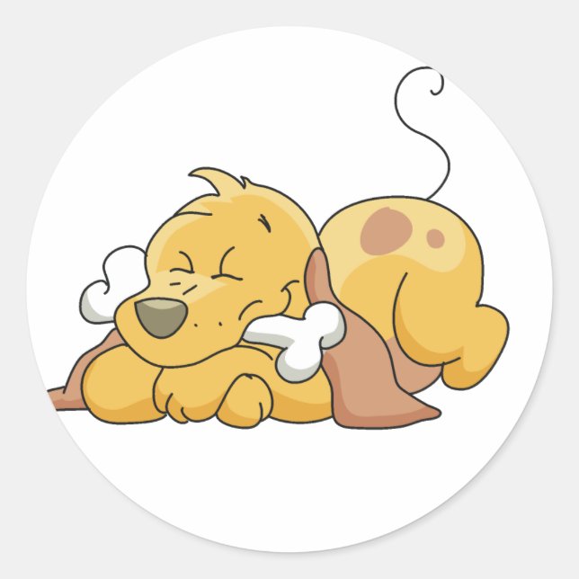 Adesivo Redondo Cachorro Feliz com Camisetas Ósseos e presentes (Frente)