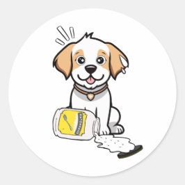 Adesivo Redondo Cachorro Feliz Engraçado derramou maionese