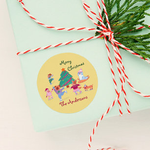 Adesivo Redondo Cachorro Feliz Nome de Pele Amarelo