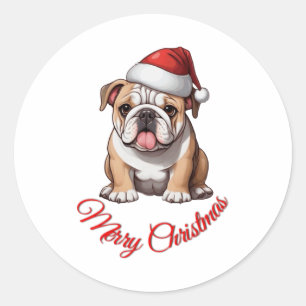 Adesivo Redondo Cachorro Festivo Camisa-T Clássica de Natal Feliz