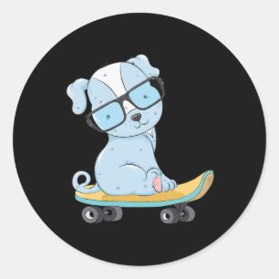 Adesivo Redondo Cachorro filhote de skate patinação engraçado cach