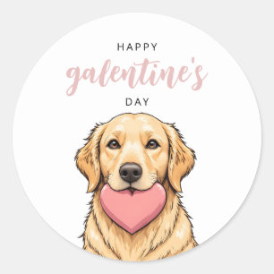 Adesivo Redondo Cachorro Fofo com Coração Rosa Galentine's Day Dia