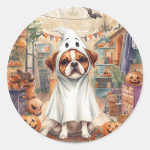 Adesivo Redondo Cachorro Fofo Fantasma Feliz Halloween