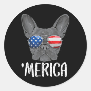 Adesivo Redondo Cachorro Francês 4 De Julho Bandeira Americana 1