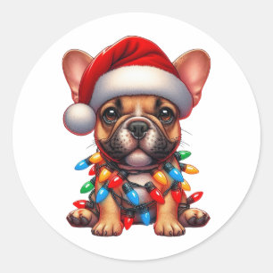 Adesivo Redondo Cachorro francês de Natal bonito