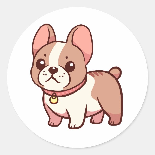 Adesivo Redondo Cachorro francês fofo (Frente)