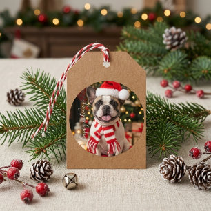 Adesivo Redondo Cachorro francês fofo de Natal