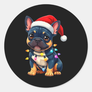 Adesivo Redondo Cachorro francês fofo de Natal Papai Noel Amante d